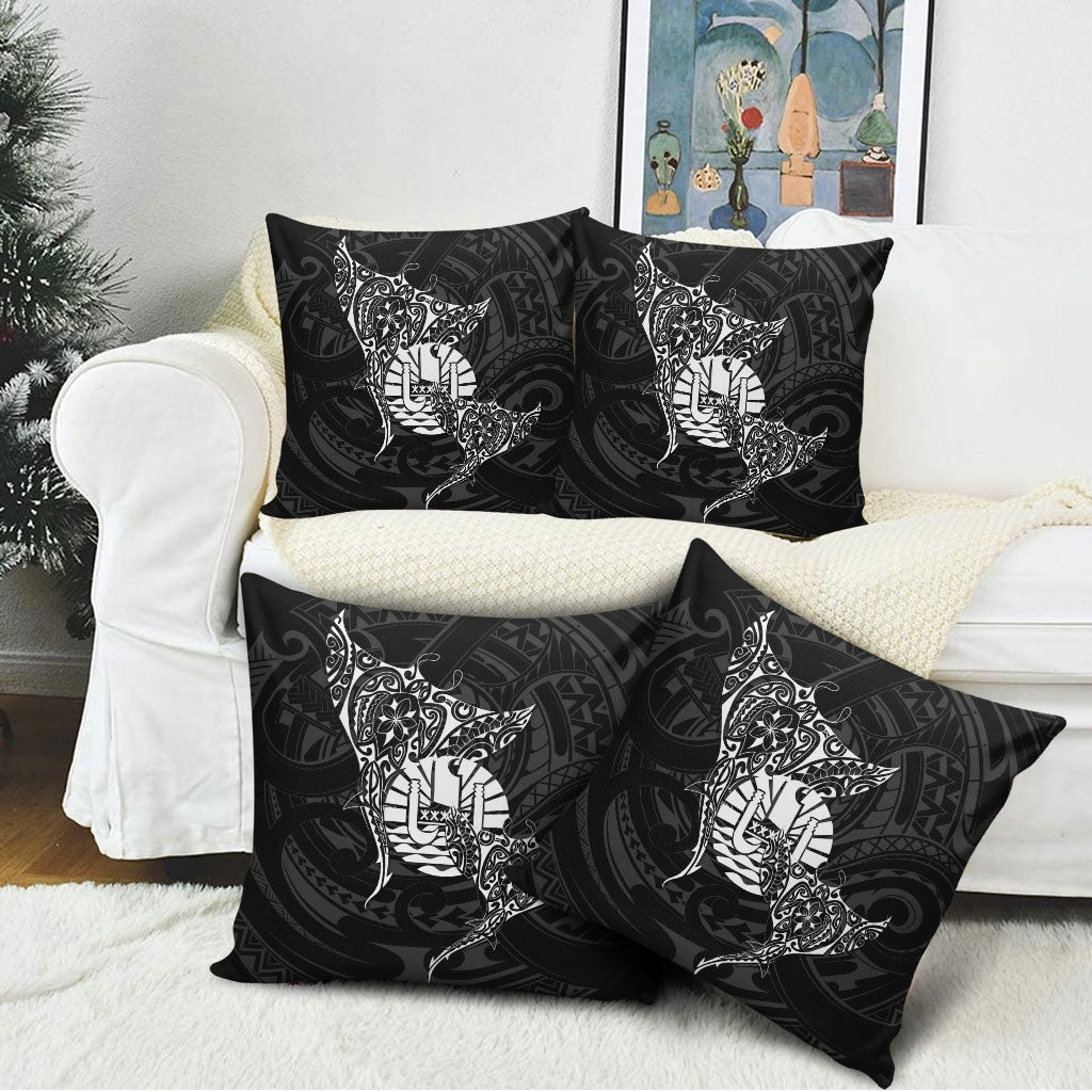 French Polynesia Manta Ray Tattoo Pillow Cover Tahiti Hahalua Turtle Shark Black Color LT14 - Polynesian Pride