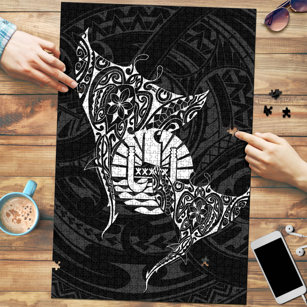 French Polynesia Manta Ray Tattoo Puzzle Tahiti Hahalua Turtle Shark Black Color