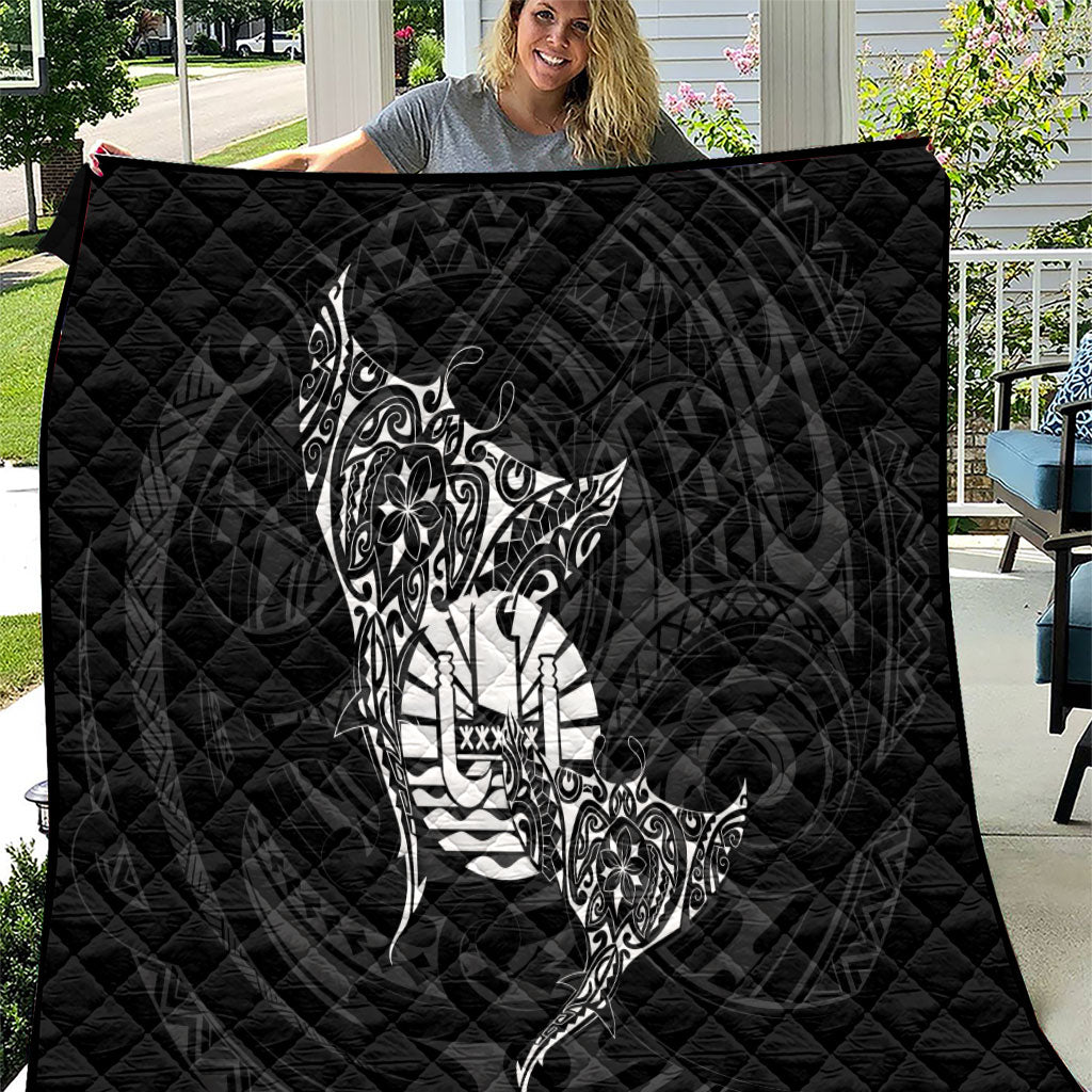 French Polynesia Manta Ray Tattoo Quilt Tahiti Hahalua Turtle Shark Black Color