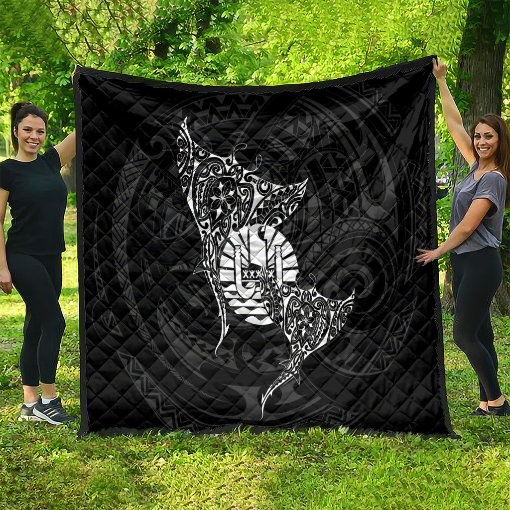 French Polynesia Manta Ray Tattoo Quilt Tahiti Hahalua Turtle Shark Black Color LT14 - Polynesian Pride