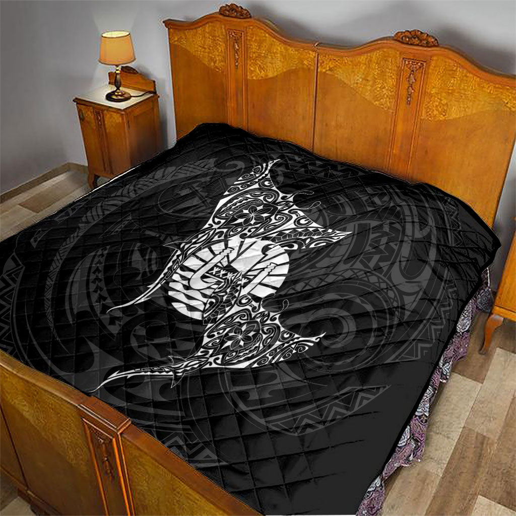 French Polynesia Manta Ray Tattoo Quilt Tahiti Hahalua Turtle Shark Black Color LT14 - Polynesian Pride