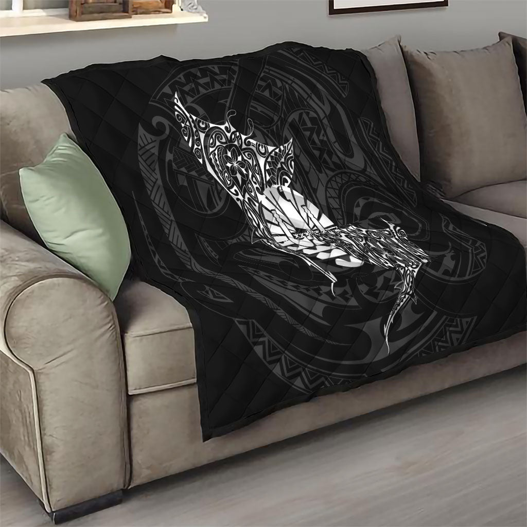 French Polynesia Manta Ray Tattoo Quilt Tahiti Hahalua Turtle Shark Black Color LT14 - Polynesian Pride