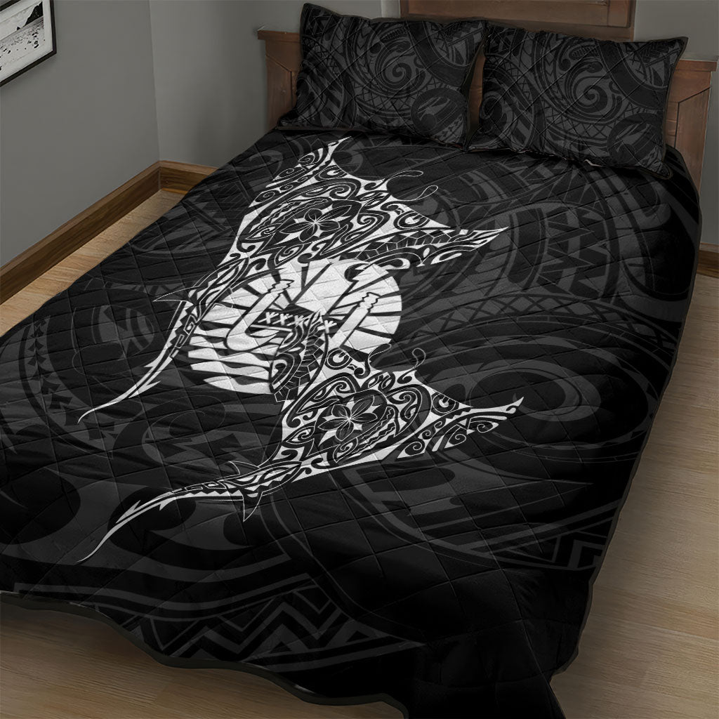 French Polynesia Manta Ray Tattoo Quilt Bed Set Tahiti Hahalua Turtle Shark Black Color LT14 - Polynesian Pride