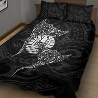 French Polynesia Manta Ray Tattoo Quilt Bed Set Tahiti Hahalua Turtle Shark Black Color LT14 - Polynesian Pride