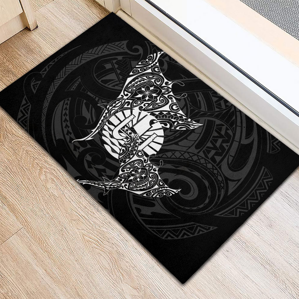 French Polynesia Manta Ray Tattoo Rubber Doormat Tahiti Hahalua Turtle Shark Black Color LT14 - Polynesian Pride