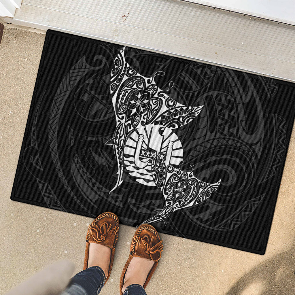 French Polynesia Manta Ray Tattoo Rubber Doormat Tahiti Hahalua Turtle Shark Black Color LT14 - Polynesian Pride