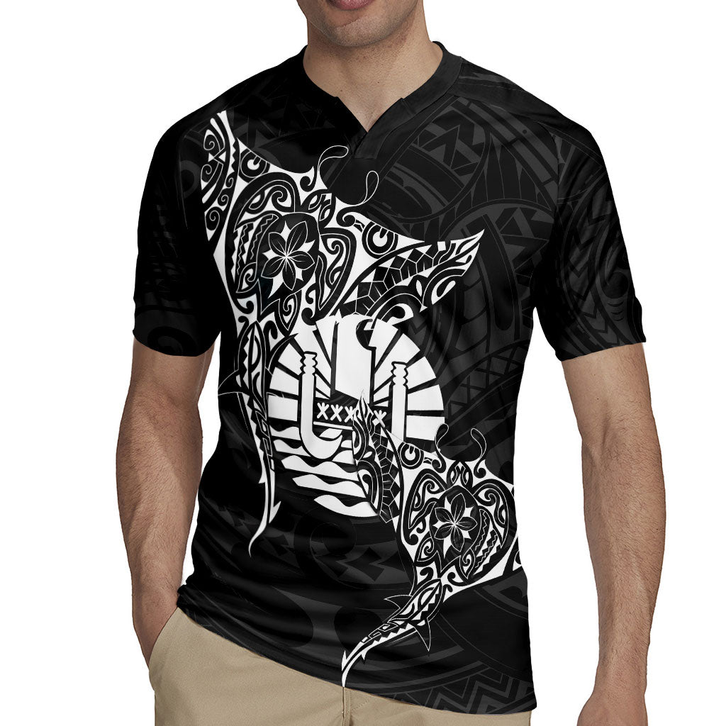 French Polynesia Manta Ray Tattoo Rugby Jersey Tahiti Hahalua Turtle Shark Black Color LT14 - Polynesian Pride