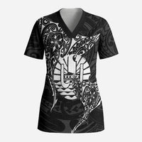 French Polynesia Manta Ray Tattoo Scrub Top Tahiti Hahalua Turtle Shark Black Color