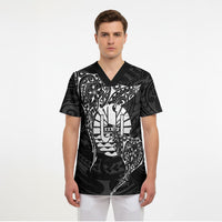 French Polynesia Manta Ray Tattoo Scrub Top Tahiti Hahalua Turtle Shark Black Color