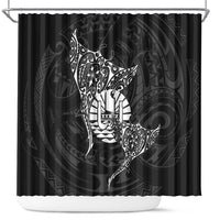 French Polynesia Manta Ray Tattoo Shower Curtain Tahiti Hahalua Turtle Shark Black Color LT14 Black - Polynesian Pride