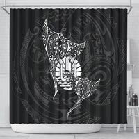 French Polynesia Manta Ray Tattoo Shower Curtain Tahiti Hahalua Turtle Shark Black Color LT14 - Polynesian Pride