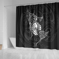 French Polynesia Manta Ray Tattoo Shower Curtain Tahiti Hahalua Turtle Shark Black Color LT14 - Polynesian Pride