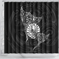 French Polynesia Manta Ray Tattoo Shower Curtain Tahiti Hahalua Turtle Shark Black Color LT14 - Polynesian Pride