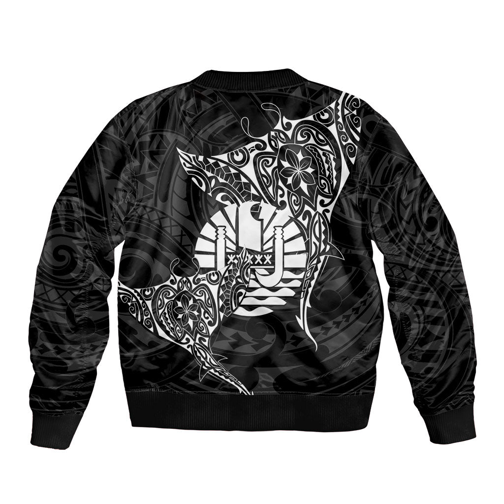 French Polynesia Manta Ray Tattoo Sleeve Zip Bomber Jacket Tahiti Hahalua Turtle Shark Black Color LT14 - Polynesian Pride