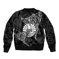 French Polynesia Manta Ray Tattoo Sleeve Zip Bomber Jacket Tahiti Hahalua Turtle Shark Black Color LT14 - Polynesian Pride