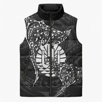 French Polynesia Manta Ray Tattoo Sleeveless Puffer Jacket Tahiti Hahalua Turtle Shark Black Color LT14 Unisex Black - Polynesian Pride