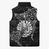 French Polynesia Manta Ray Tattoo Sleeveless Puffer Jacket Tahiti Hahalua Turtle Shark Black Color LT14 - Polynesian Pride