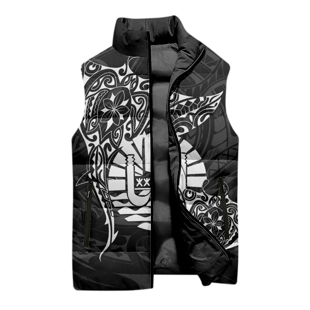 French Polynesia Manta Ray Tattoo Sleeveless Puffer Jacket Tahiti Hahalua Turtle Shark Black Color LT14 - Polynesian Pride