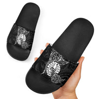 French Polynesia Manta Ray Tattoo Slide Sandals Tahiti Hahalua Turtle Shark Black Color LT14 - Polynesian Pride