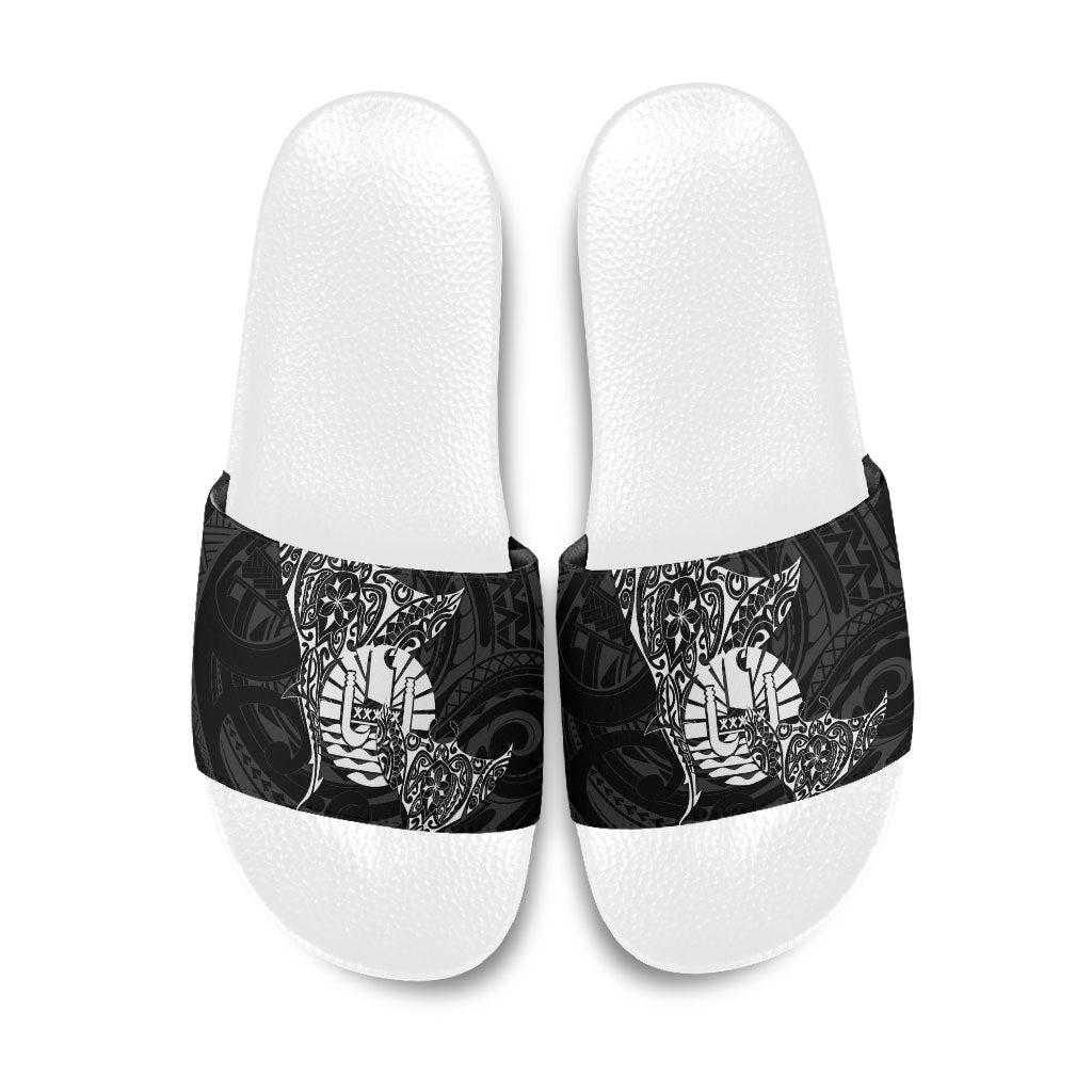 French Polynesia Manta Ray Tattoo Slide Sandals Tahiti Hahalua Turtle Shark Black Color LT14 Black - Polynesian Pride