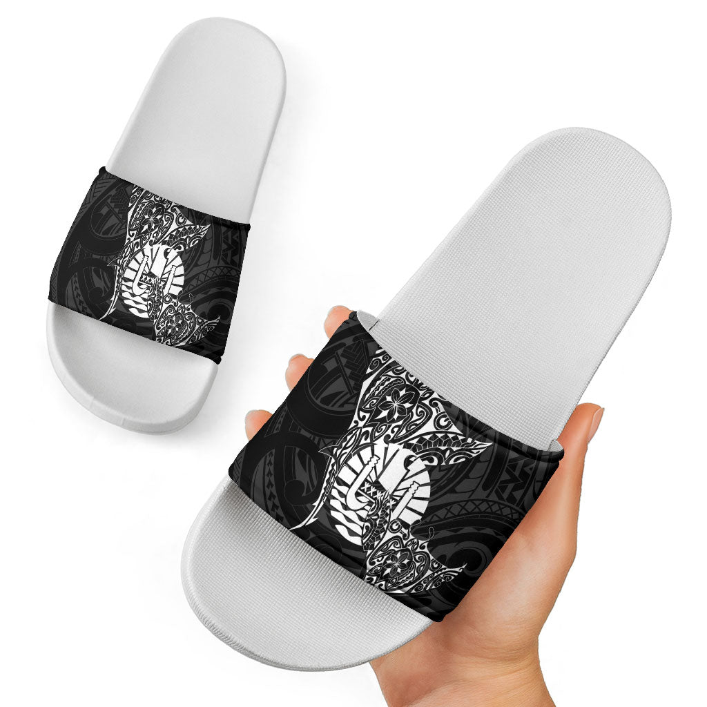 French Polynesia Manta Ray Tattoo Slide Sandals Tahiti Hahalua Turtle Shark Black Color LT14 - Polynesian Pride