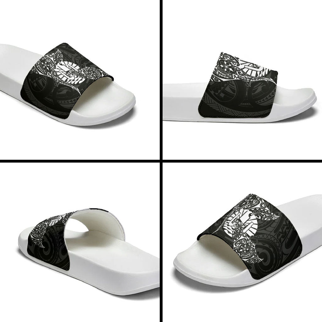 French Polynesia Manta Ray Tattoo Slide Sandals Tahiti Hahalua Turtle Shark Black Color LT14 - Polynesian Pride