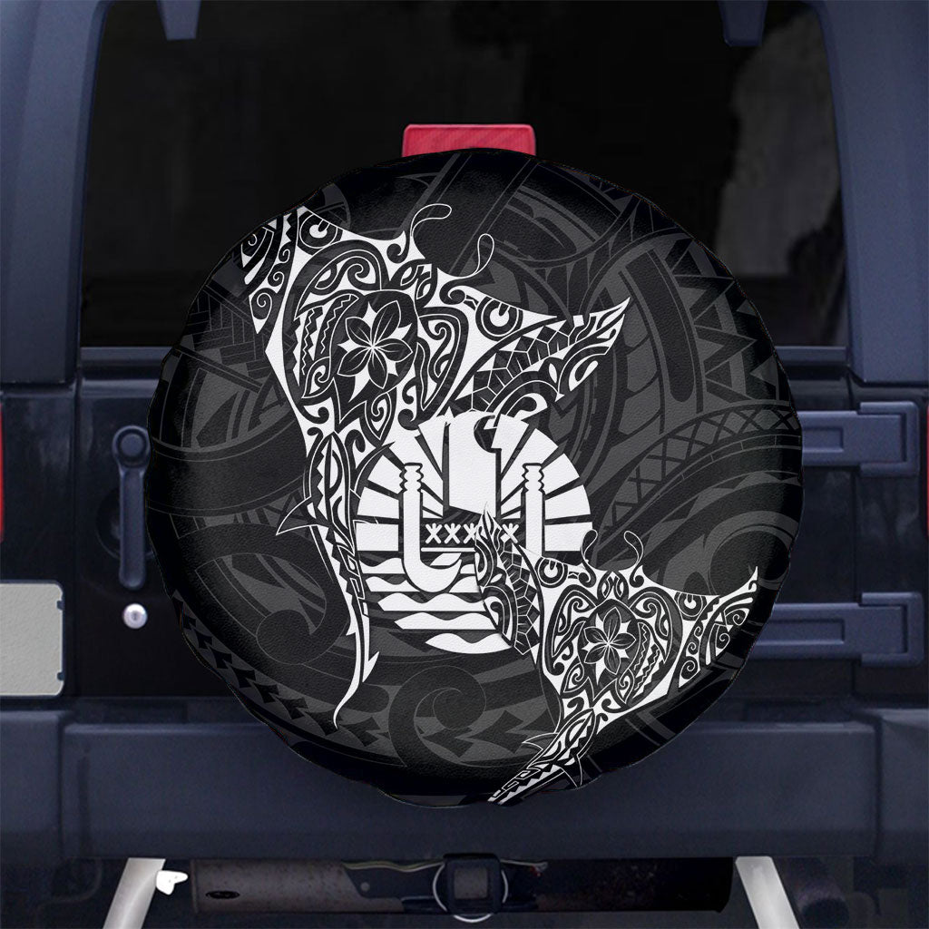 French Polynesia Manta Ray Tattoo Spare Tire Cover Tahiti Hahalua Turtle Shark Black Color LT14 No hole Black - Polynesian Pride