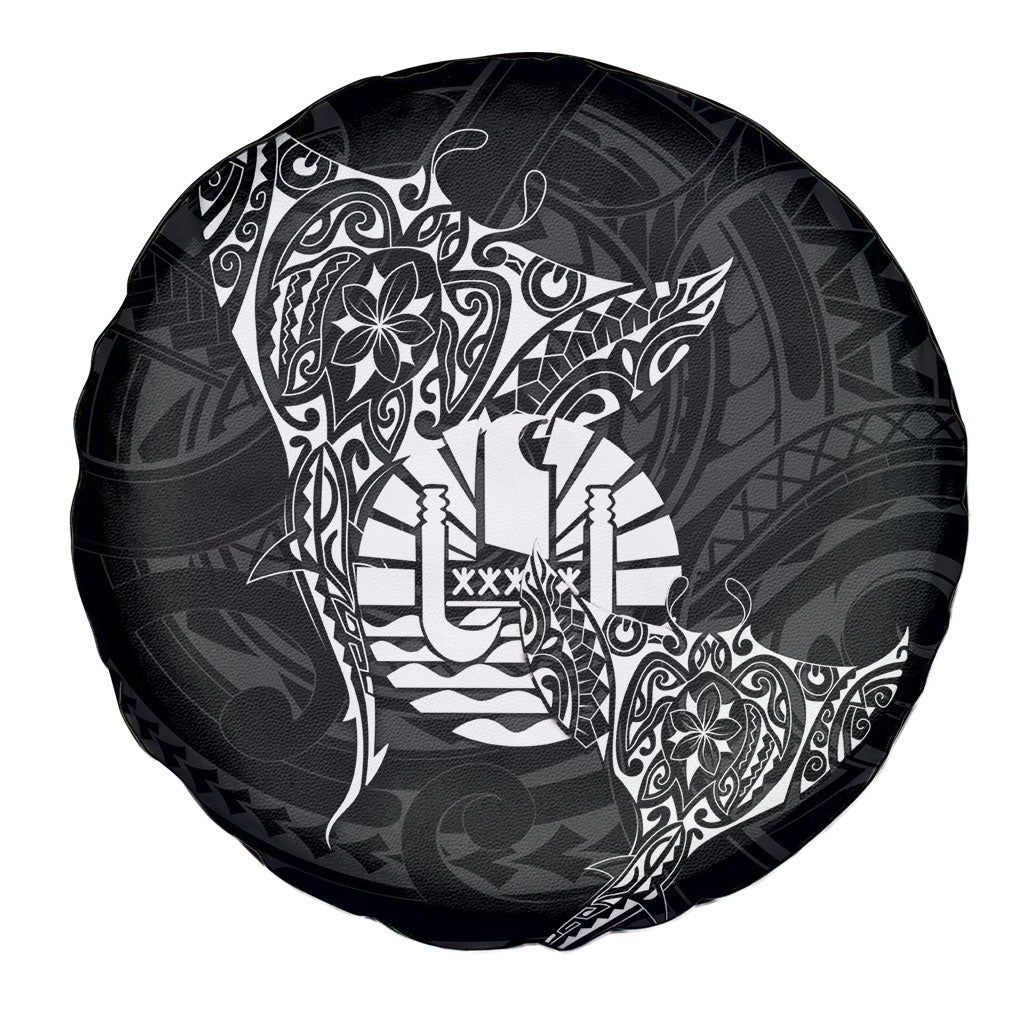 French Polynesia Manta Ray Tattoo Spare Tire Cover Tahiti Hahalua Turtle Shark Black Color LT14 - Polynesian Pride