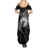 French Polynesia Manta Ray Tattoo Summer Maxi Dress Tahiti Hahalua Turtle Shark Black Color