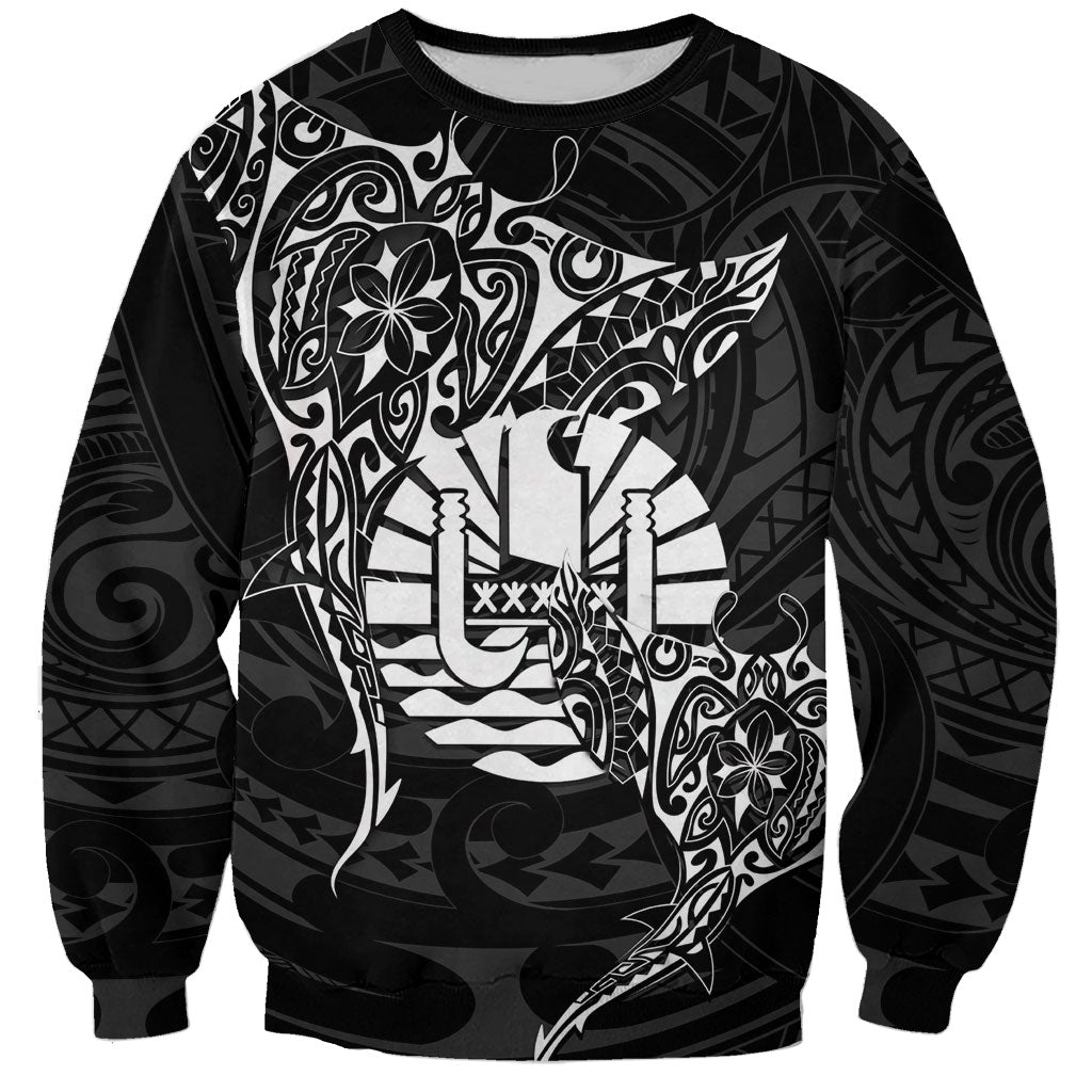French Polynesia Manta Ray Tattoo Sweatshirt Tahiti Hahalua Turtle Shark Black Color LT14 Unisex Black - Polynesian Pride