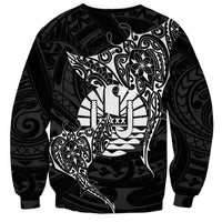 French Polynesia Manta Ray Tattoo Sweatshirt Tahiti Hahalua Turtle Shark Black Color LT14 - Polynesian Pride