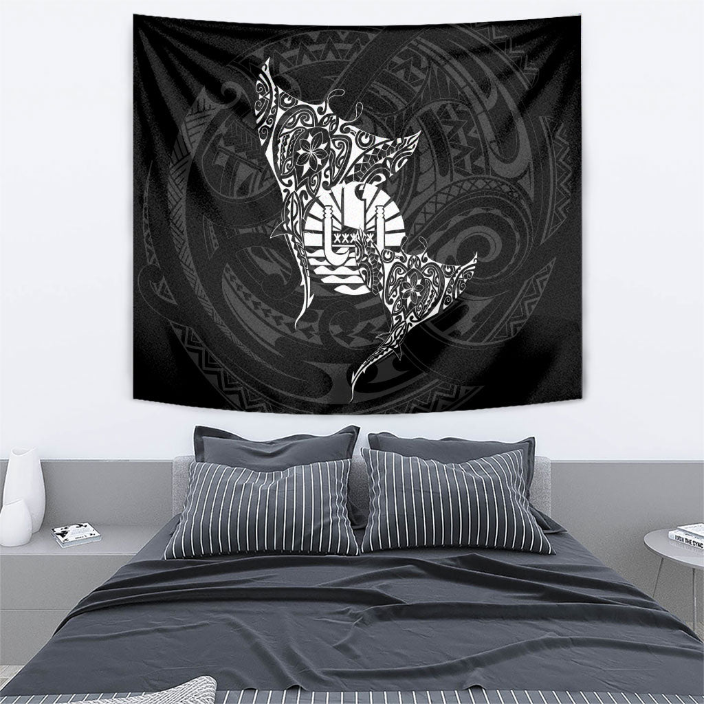French Polynesia Manta Ray Tattoo Tapestry Tahiti Hahalua Turtle Shark Black Color LT14 - Polynesian Pride