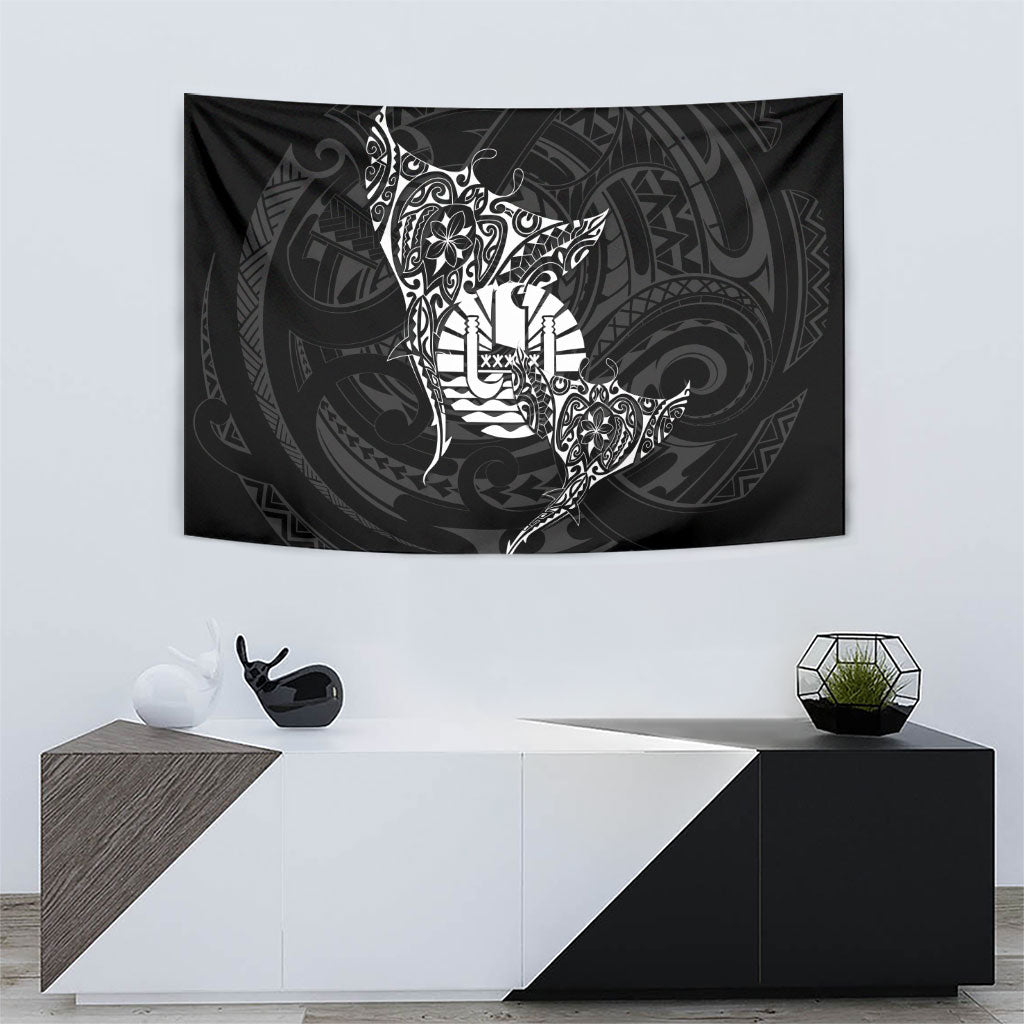 French Polynesia Manta Ray Tattoo Tapestry Tahiti Hahalua Turtle Shark Black Color LT14 - Polynesian Pride