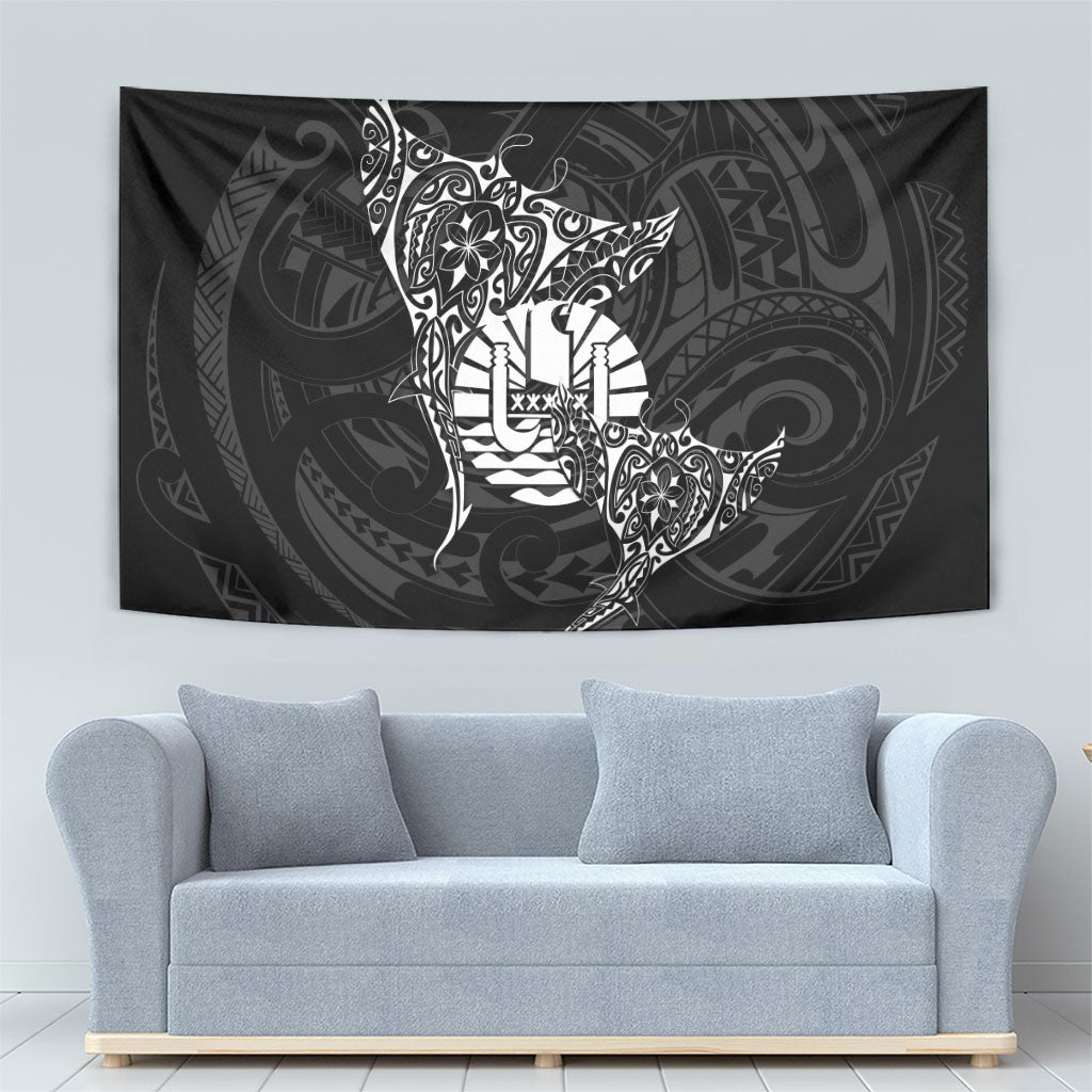 French Polynesia Manta Ray Tattoo Tapestry Tahiti Hahalua Turtle Shark Black Color LT14 - Polynesian Pride
