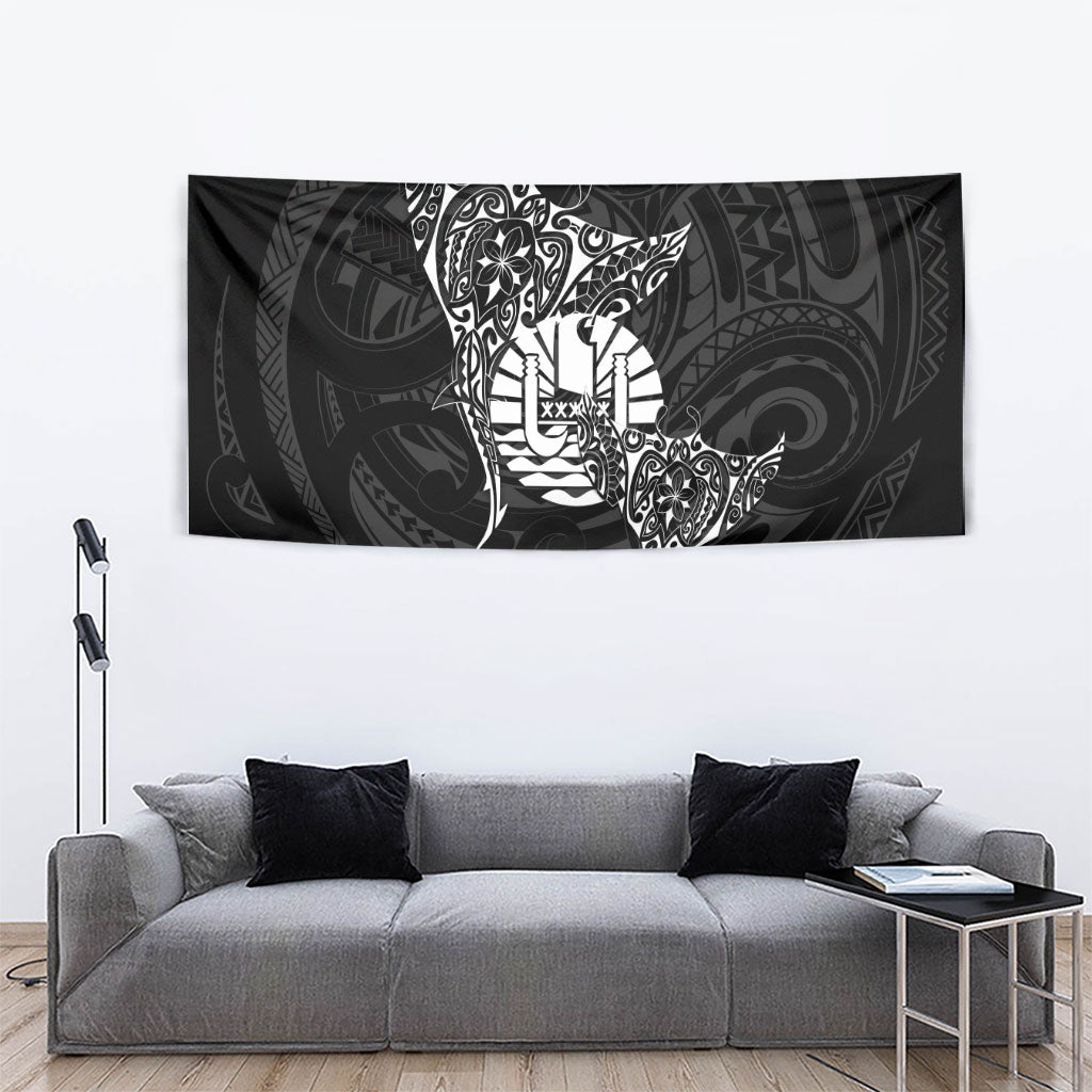 French Polynesia Manta Ray Tattoo Tapestry Tahiti Hahalua Turtle Shark Black Color LT14 - Polynesian Pride