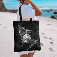 French Polynesia Manta Ray Tattoo Tote Bag Tahiti Hahalua Turtle Shark Black Color LT14 - Polynesian Pride