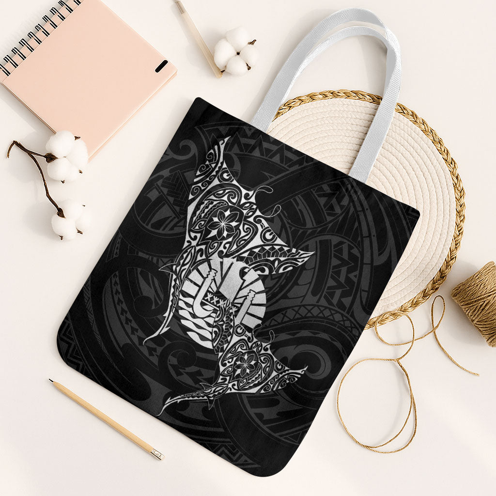 French Polynesia Manta Ray Tattoo Tote Bag Tahiti Hahalua Turtle Shark Black Color LT14 White Strap One Size Black - Polynesian Pride