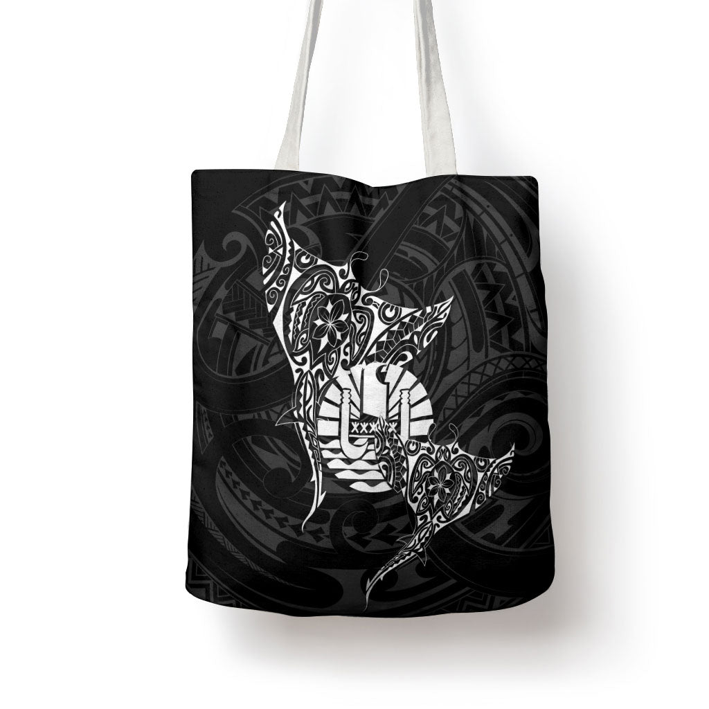 French Polynesia Manta Ray Tattoo Tote Bag Tahiti Hahalua Turtle Shark Black Color LT14 - Polynesian Pride