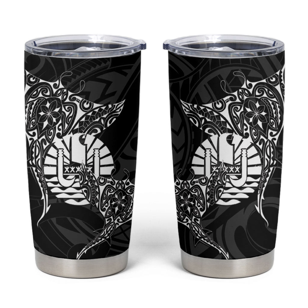 French Polynesia Manta Ray Tattoo Tumbler Cup Tahiti Hahalua Turtle Shark Black Color