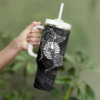 French Polynesia Manta Ray Tattoo Tumbler With Handle Tahiti Hahalua Turtle Shark Black Color LT14 - Polynesian Pride