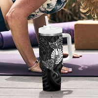 French Polynesia Manta Ray Tattoo Tumbler With Handle Tahiti Hahalua Turtle Shark Black Color LT14 - Polynesian Pride