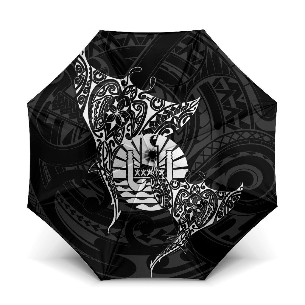 French Polynesia Manta Ray Tattoo Umbrella Tahiti Hahalua Turtle Shark Black Color LT14 One Size Folded 11.42 inch Opened Diameter 37.4 inch Black - Polynesian Pride