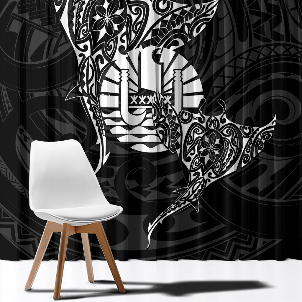 French Polynesia Manta Ray Tattoo Window Curtain Tahiti Hahalua Turtle Shark Black Color LT14 - Polynesian Pride