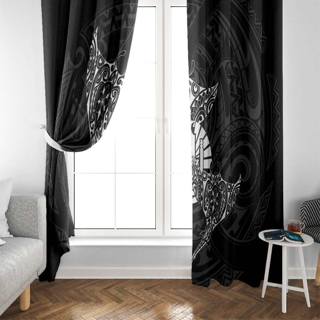 French Polynesia Manta Ray Tattoo Window Curtain Tahiti Hahalua Turtle Shark Black Color LT14 - Polynesian Pride