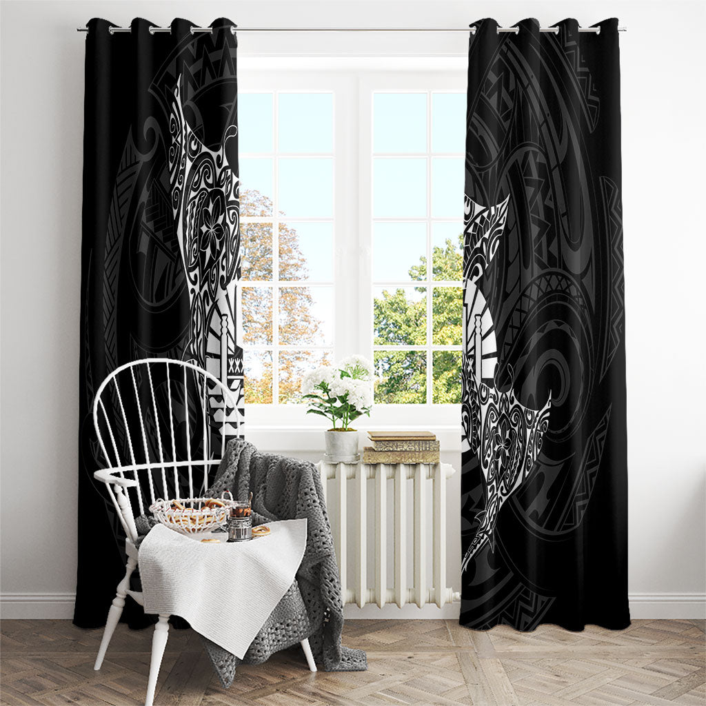 French Polynesia Manta Ray Tattoo Window Curtain Tahiti Hahalua Turtle Shark Black Color LT14 - Polynesian Pride