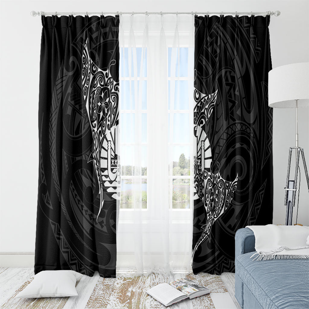 French Polynesia Manta Ray Tattoo Window Curtain Tahiti Hahalua Turtle Shark Black Color LT14 - Polynesian Pride