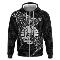 French Polynesia Manta Ray Tattoo Zip Hoodie Tahiti Hahalua Turtle Shark Black Color LT14 Zip Hoodie Black - Polynesian Pride