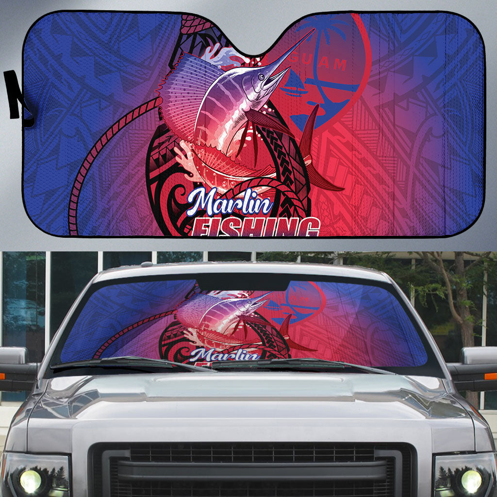 Guam Blue Marlin Fishing Auto Sun Shade Guahan Fish Hook Tattoo LT14 Blue - Polynesian Pride
