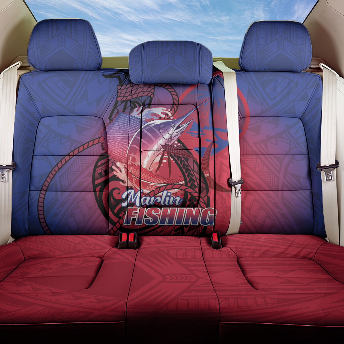 Guam Blue Marlin Fishing Back Car Seat Cover Guahan Fish Hook Tattoo