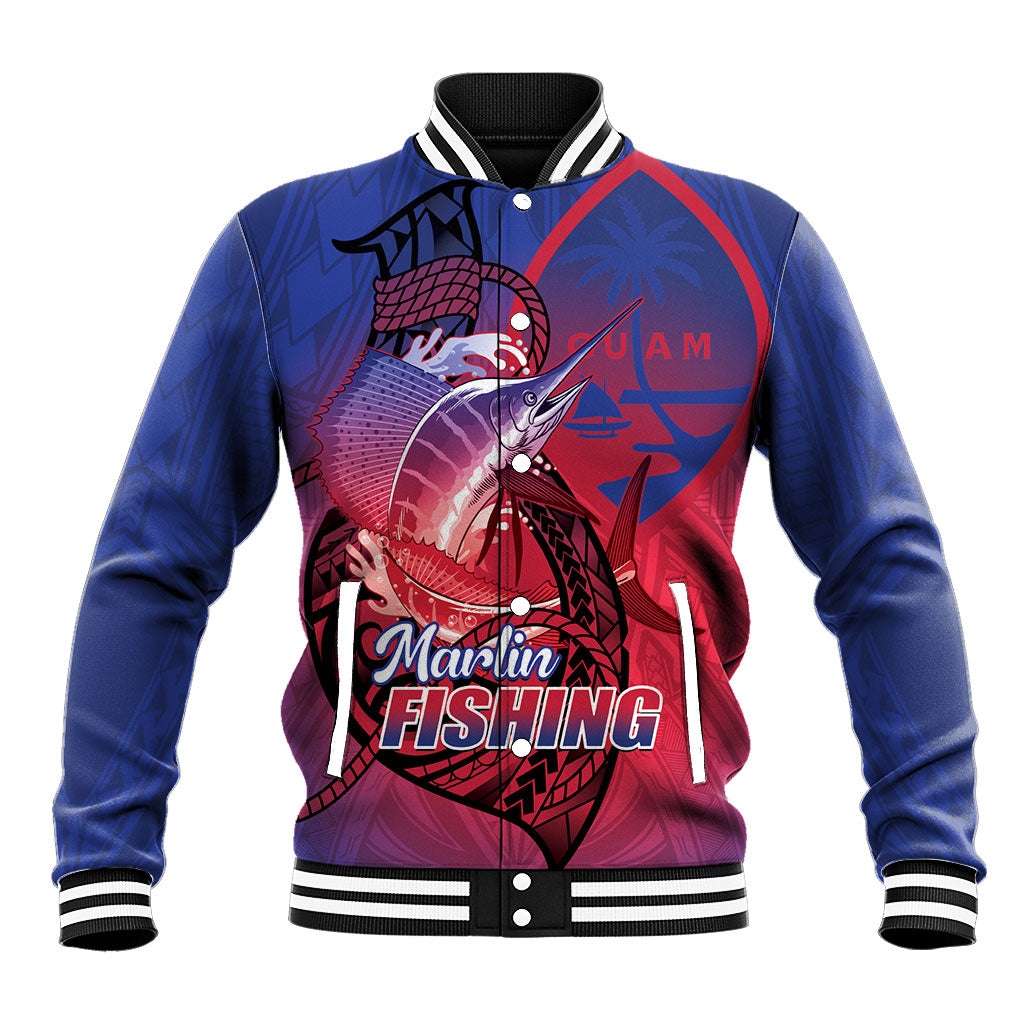 Guam Blue Marlin Fishing Baseball Jacket Guahan Fish Hook Tattoo LT14 Unisex Blue - Polynesian Pride